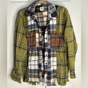 green plaid button up